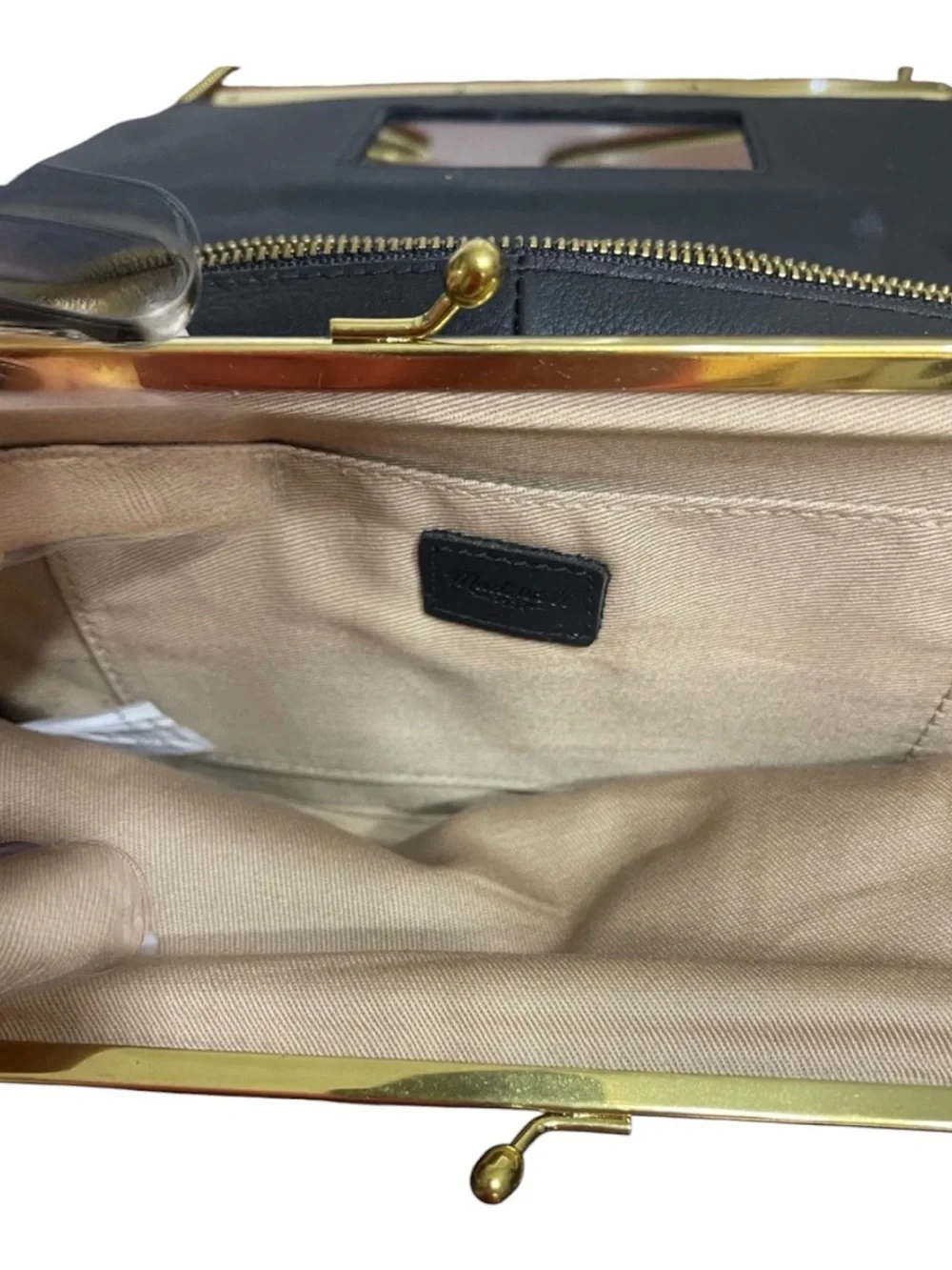 Madewell Mirror Black Leather Adjustable Strap Bag/Clutch Crossbody